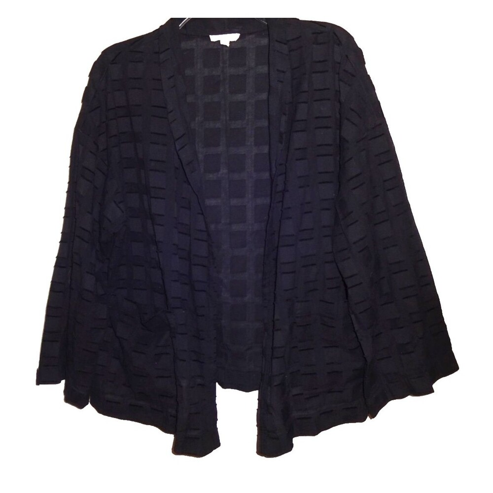 Eileen Fisher Semi-Sheer Open Cardigan LS Lightweight Cotton Black Women's XL